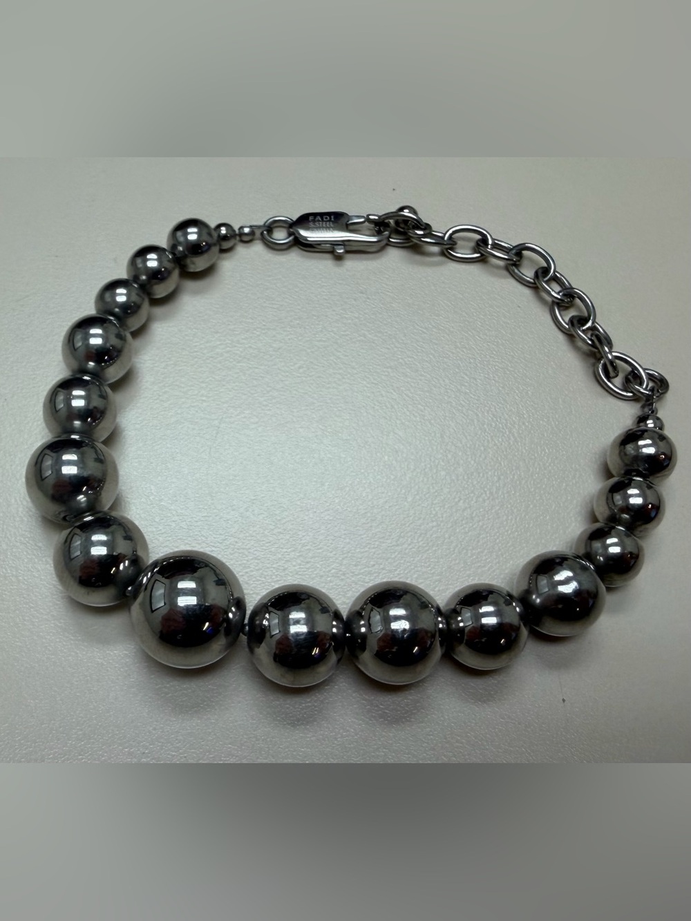 Vintage Fadi Stainless Steel Graduated Ball Bead Bracelet 7.5"-9.5"